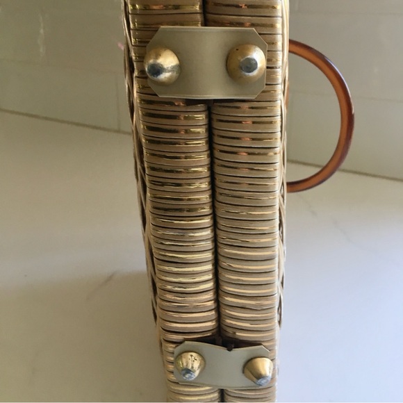 VTG BRITISH CROWN COLONY HONG KONG Purse Handbag Wicker Natural Gold - Picture 9 of 9